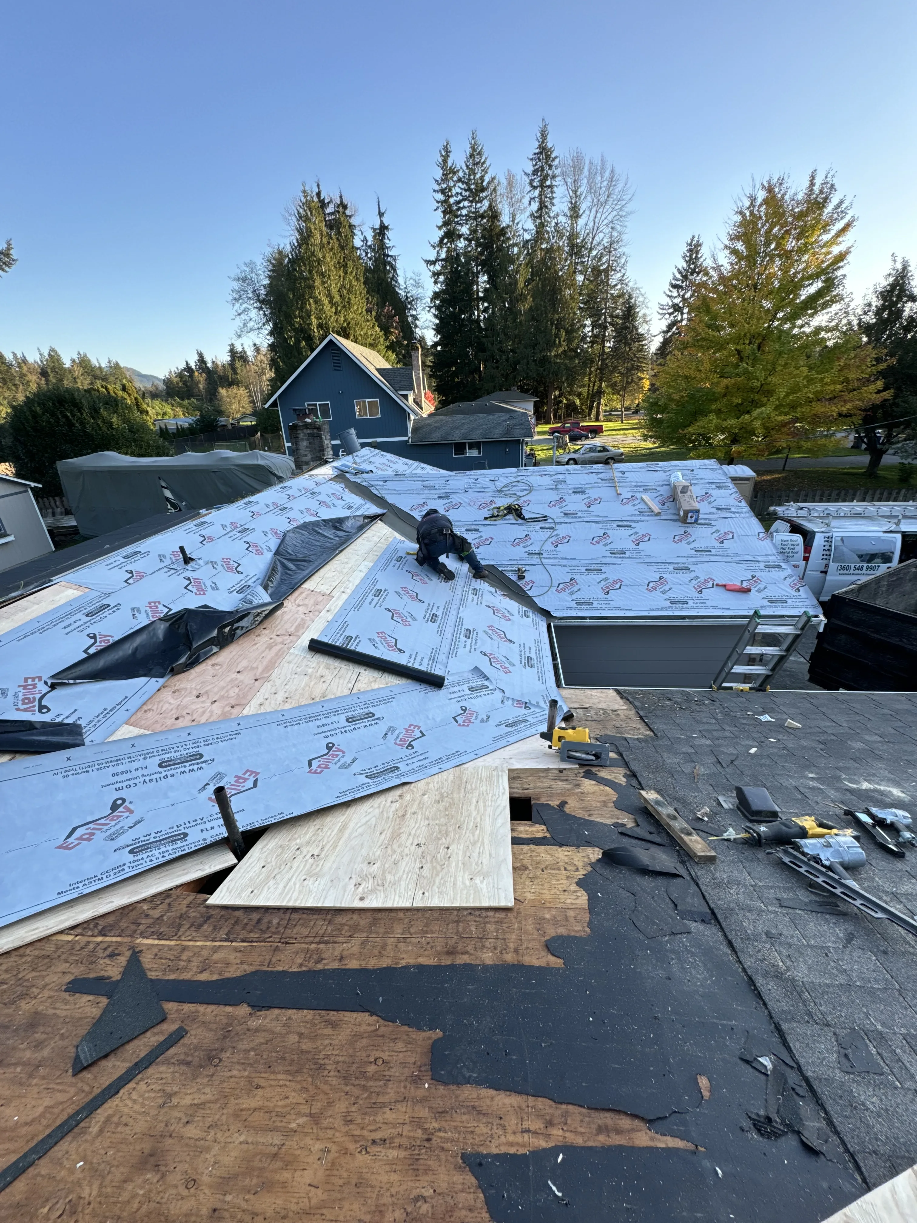 Roofing crew at work